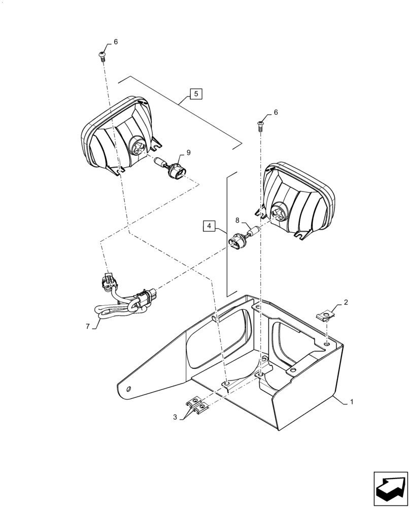 Схема запчастей Case SR270 - (55.404.AL[01]) - LH LIGHT ASSY, W/ SIDE LAMP, HD (55) - ELECTRICAL SYSTEMS