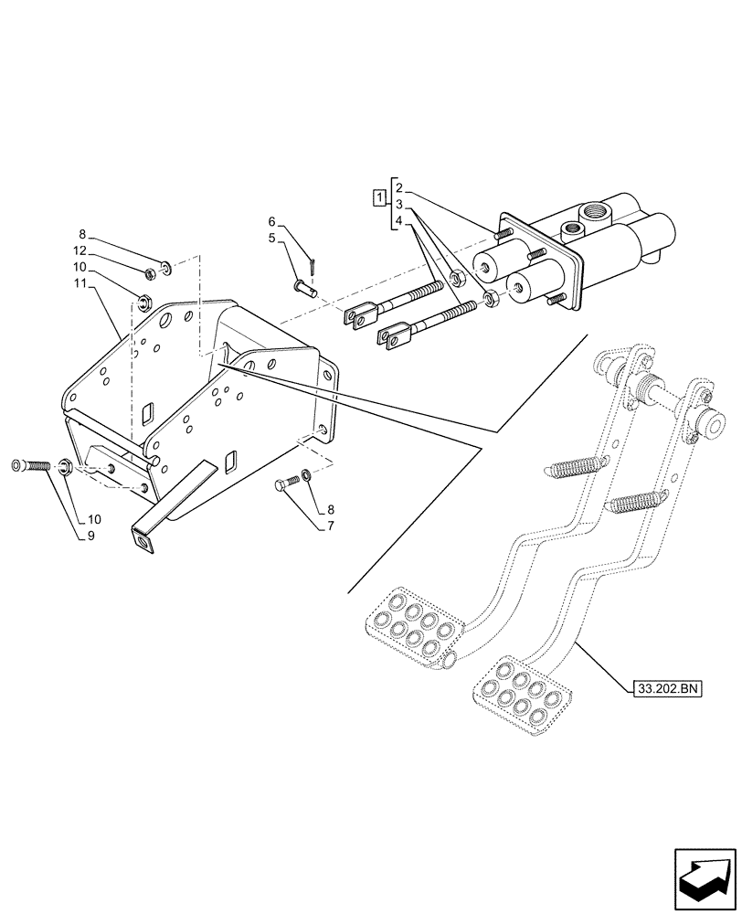 Схема запчастей Case 580SN - (33.202.AR) - BRAKE, MASTER CYLINDER (33) - BRAKES & CONTROLS