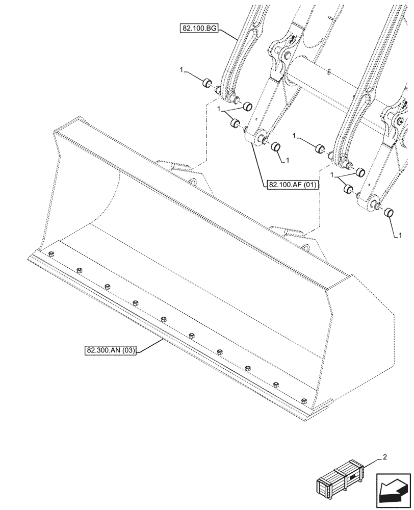 Схема запчастей Case 580SN WT - (82.300.AB[02]) - VAR - 423004 - BUCKET, 1.5 YD - 96INCH/2438MM LL, BUSHING (82) - FRONT LOADER & BUCKET