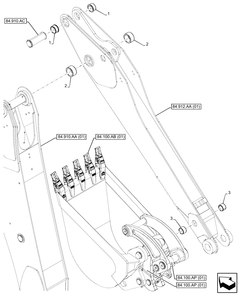 Схема запчастей Case 580SN - (84.912.AD[01]) - STANDARD DIPPER, BUSHING (84) - BOOMS, DIPPERS & BUCKETS