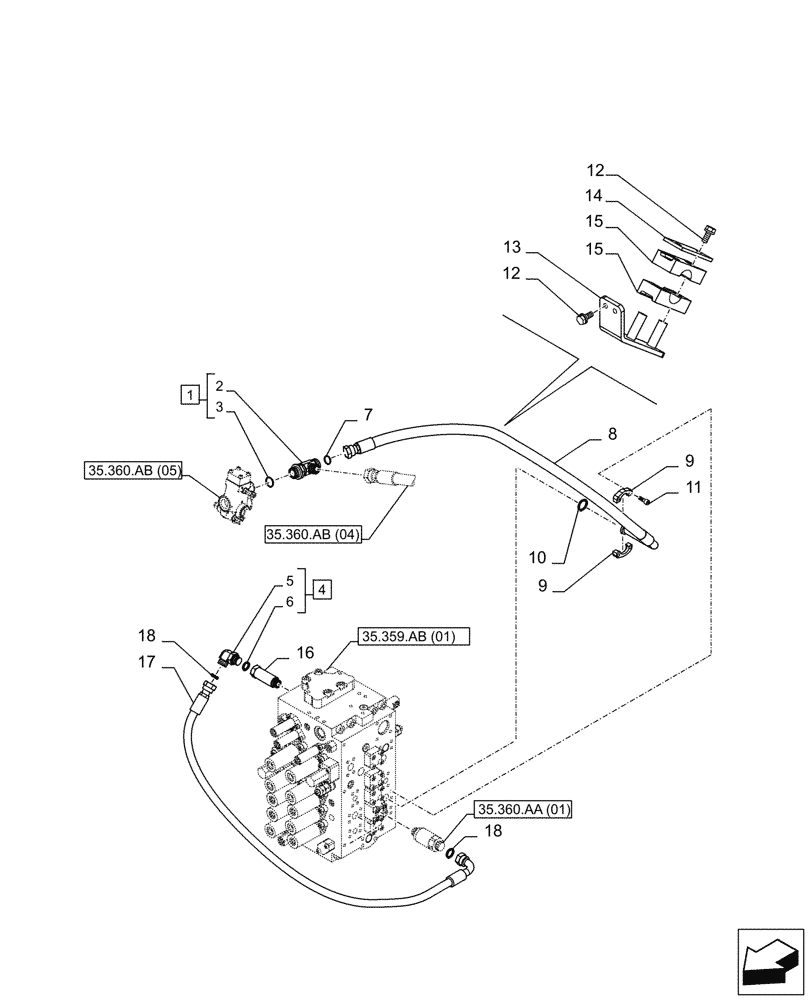 Схема запчастей Case CX210D LC - (35.360.AB[03]) - VAR - 461869 - HAMMER CIRCUIT, SHEARS, LINE, HIGH FLOW, W/ ELECTRICAL PROPORTIONAL CONTROL (35) - HYDRAULIC SYSTEMS