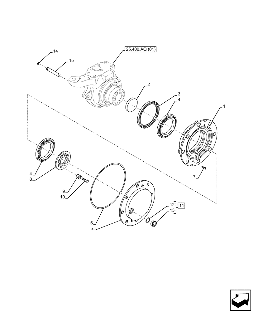 Схема запчастей Case 590SN - (25.400.AU[01]) - FRONT AXLE, FINAL DRIVE, 2WD (25) - FRONT AXLE SYSTEM