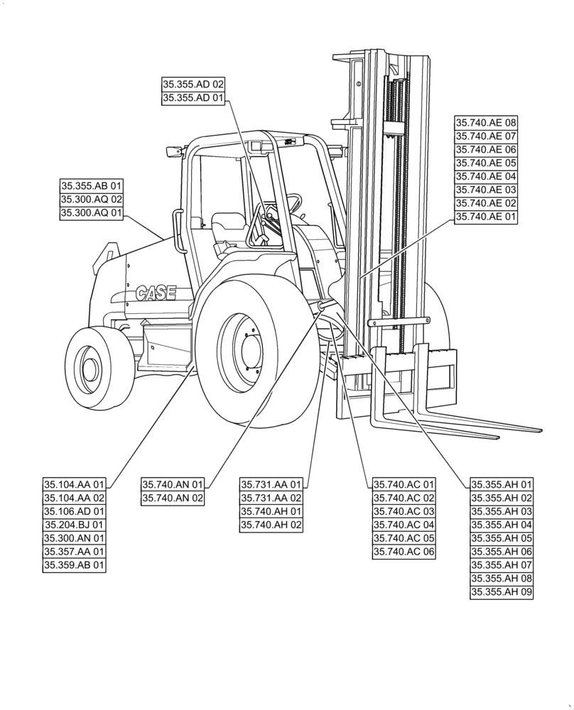 Схема запчастей Case 588H - (00.000.35) - PICTORIAL INDEX, HYDRAULIC SYSTEMS (00) - GENERAL & PICTORIAL INDEX