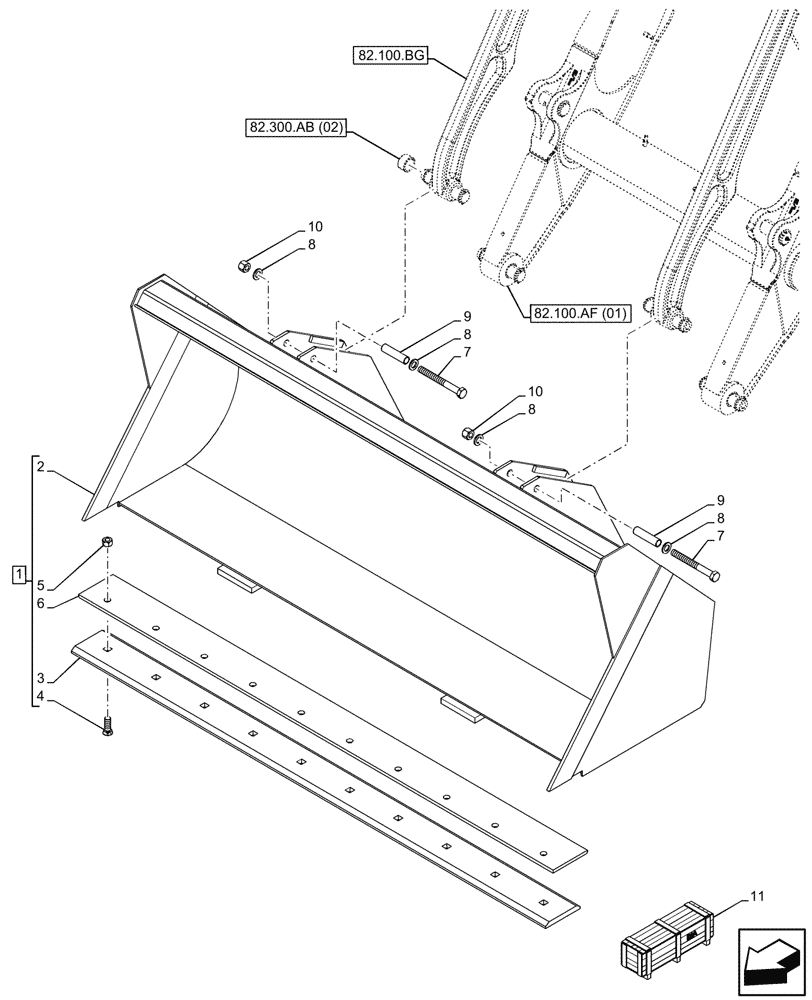 Схема запчастей Case 580SN - (82.300.AN[03]) - VAR - 747862 - BUCKET, 1YD - 82INCH/2083MM HD LL (82) - FRONT LOADER & BUCKET