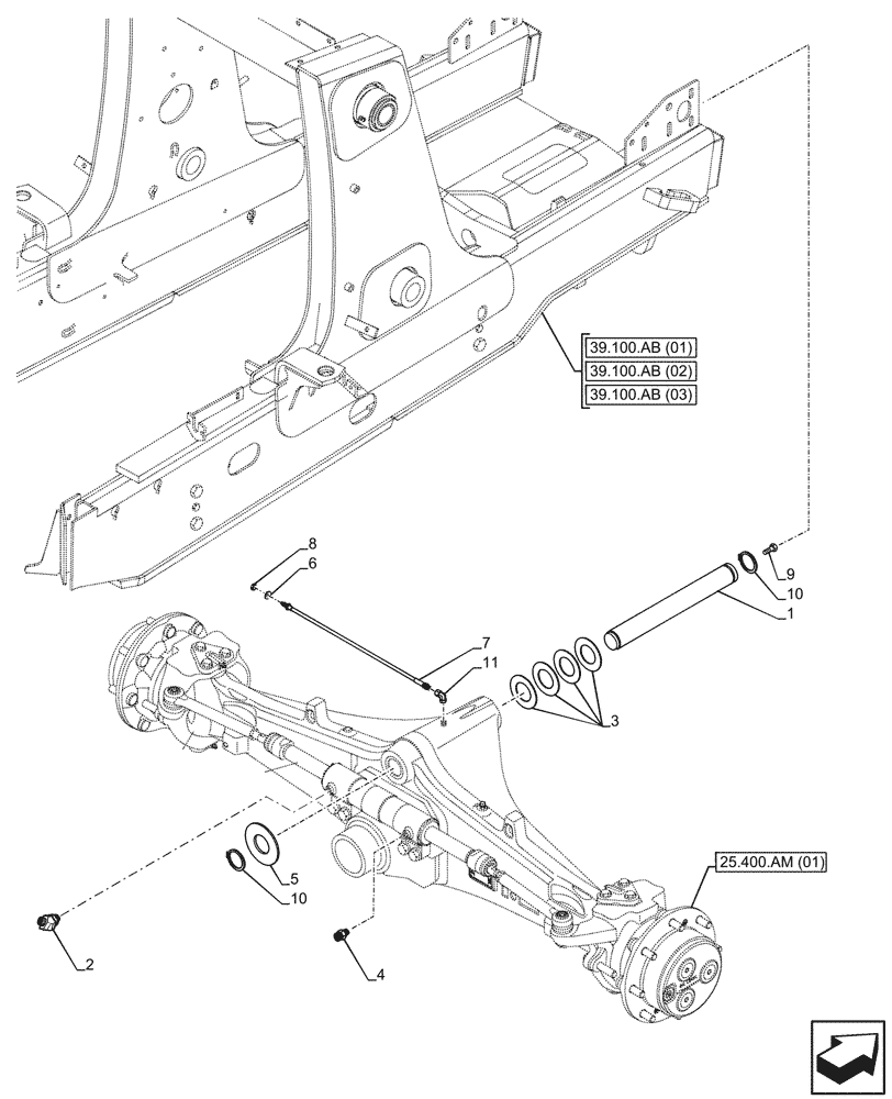 Схема запчастей Case 590SN - (25.400.AF) - FRONT AXLE SUPPORT, 2WD (25) - FRONT AXLE SYSTEM