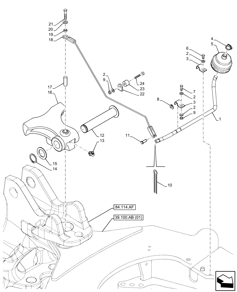 Схема запчастей Case 580SN WT - (84.114.AI[01]) - BOOM, TRANSPORT LOCK (84) - BOOMS, DIPPERS & BUCKETS