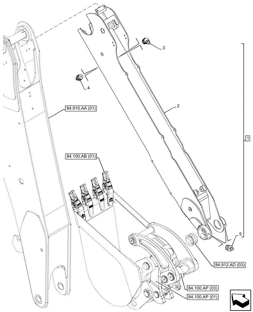 Схема запчастей Case 590SN - (84.912.AC[01]) - EXTENDABLE DIPPER, W/ HYDRAULIC COUPLER (84) - BOOMS, DIPPERS & BUCKETS