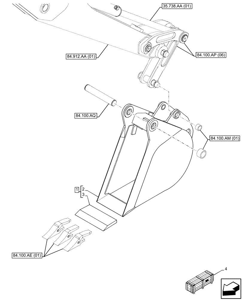 Схема запчастей Case 580SN WT - (84.100.AB[01]) - VAR - 423066 - BUCKET, UNIVERSAL 12INCH/305MM (84) - BOOMS, DIPPERS & BUCKETS