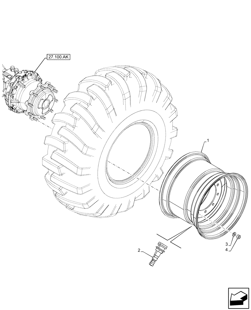 Схема запчастей Case 590SN - (44.520.AB[03]) - VAR - 423018, 8392564 - WHEEL, REAR 21L X 24, 10PR (44) - WHEELS