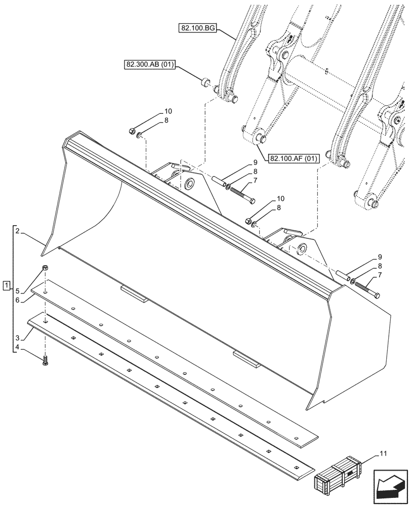 Схема запчастей Case 580SN - (82.300.AN[01]) - VAR - 747539 - BUCKET, 1.25 YD - 93INCH/2362MM LL (82) - FRONT LOADER & BUCKET