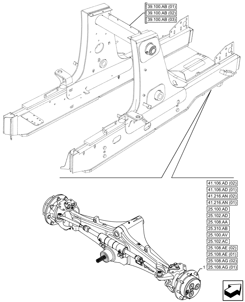 Схема запчастей Case 580SN WT - (25.100.AA) - FRONT AXLE, 4WD (25) - FRONT AXLE SYSTEM