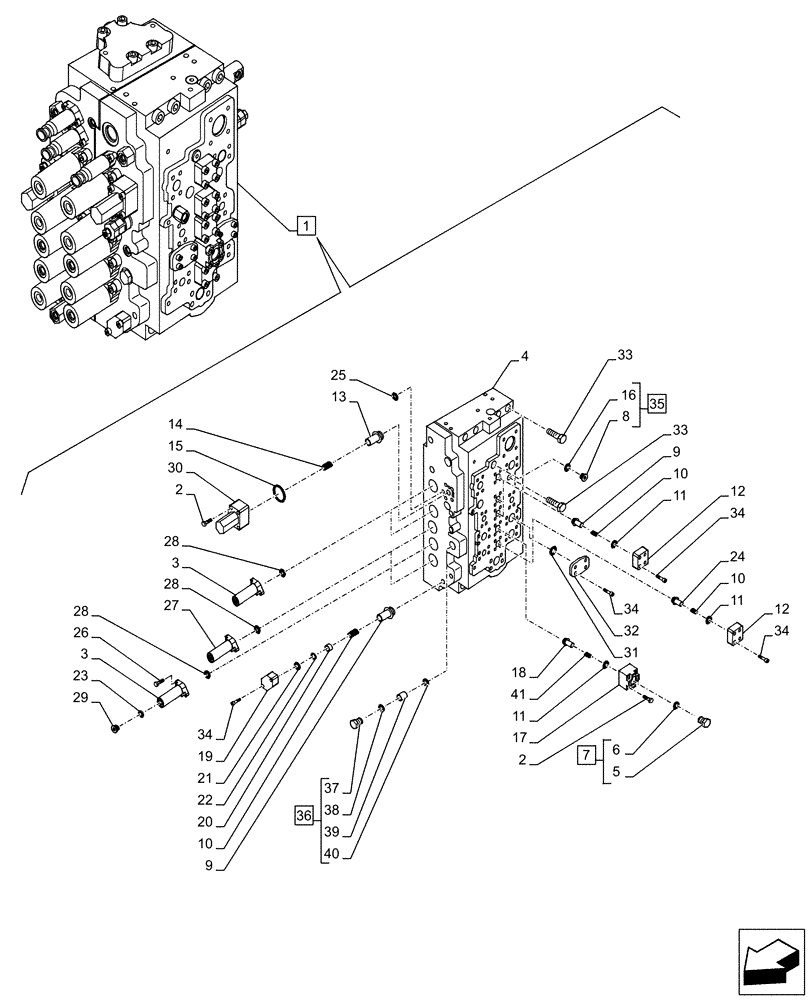 Схема запчастей Case CX350D LC - (35.359.AB[02]) - CONTROL VALVE, COMPONENTS (35) - HYDRAULIC SYSTEMS