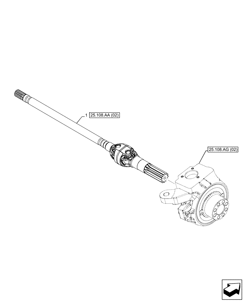 Схема запчастей Case 580SN WT - (25.108.AA[01]) - FRONT AXLE, SHAFT, 4WD (25) - FRONT AXLE SYSTEM