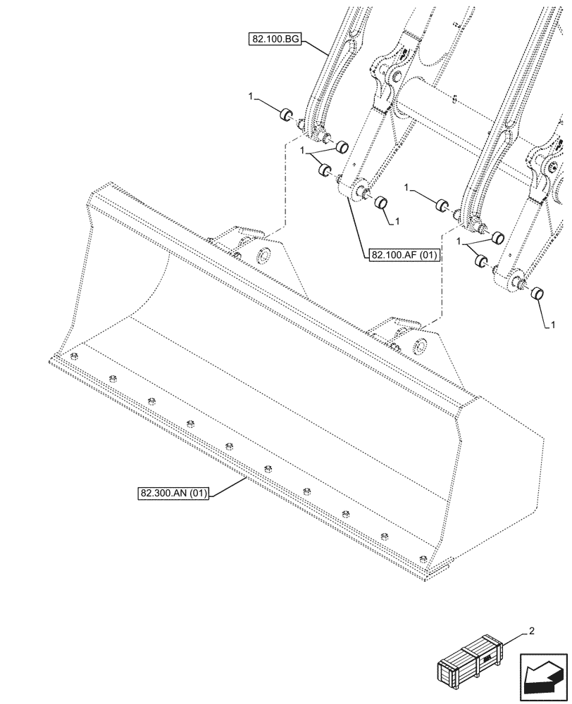 Схема запчастей Case 580SN WT - (82.300.AB[01]) - VAR - 747539 - BUCKET, 1.25 YD - 93INCH/2362MM LL, BUSHING (82) - FRONT LOADER & BUCKET