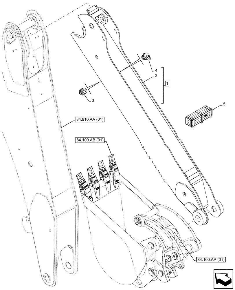 Схема запчастей Case 580SN - (84.912.AC[02]) - EXTENDABLE DIPPER, W/O HYDRAULIC COUPLER (84) - BOOMS, DIPPERS & BUCKETS