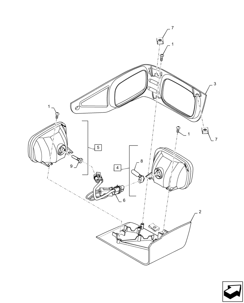 Схема запчастей Case SR210 - (55.404.AL[02]) - STANDARD , LIGHT ASSY, 90 DEGREE, LH (55) - ELECTRICAL SYSTEMS