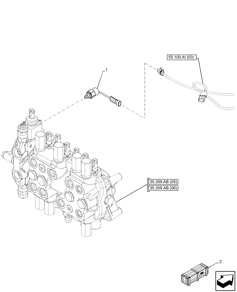 Схема запчастей Case 580SN WT - (55.425.AQ[01]) - 7-SPOOL, AUXILIARY CONTROL VALVE, SENSOR (55) - ELECTRICAL SYSTEMS