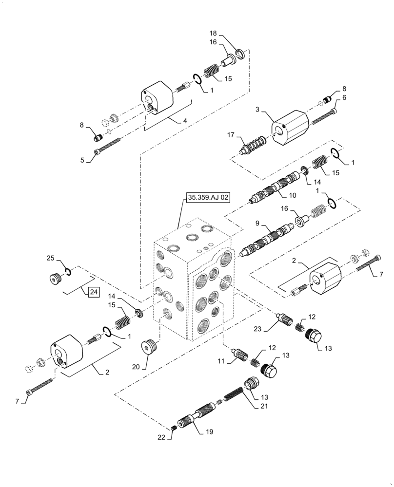 Схема запчастей Case 621F - (35.359.AJ[03]) - VALVE ASSEMBLY, PISTON AXIS, 2 SPOOL XT/TC (35) - HYDRAULIC SYSTEMS