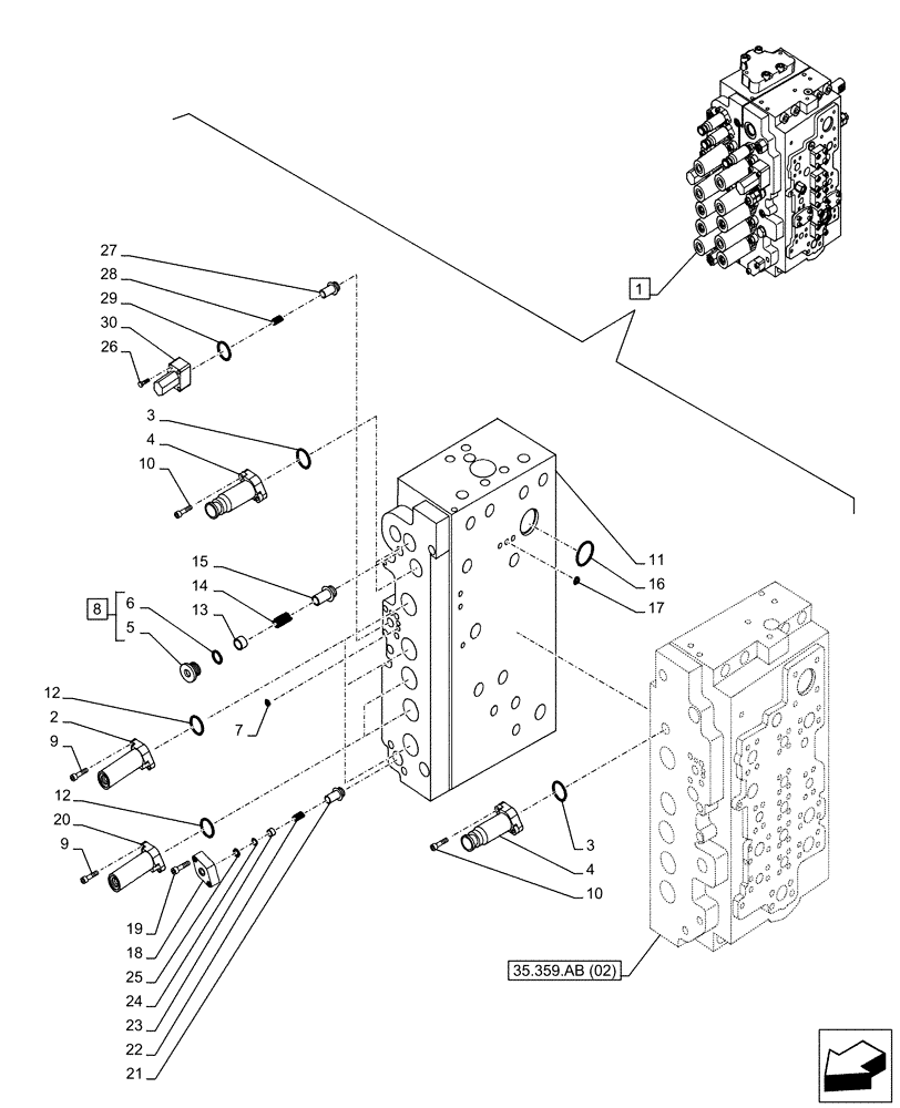 Схема запчастей Case CX350D LC - (35.359.AB[03]) - CONTROL VALVE, COMPONENTS (35) - HYDRAULIC SYSTEMS