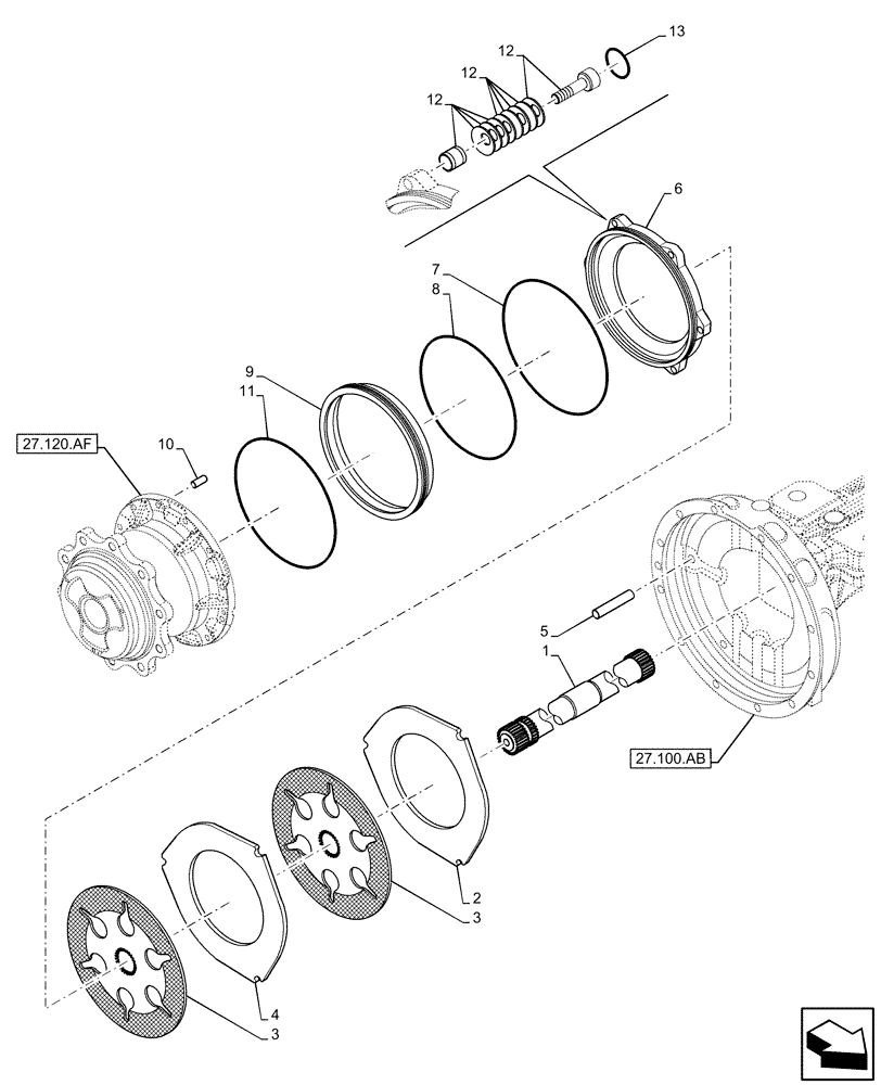 Схема запчастей Case 580SN WT - (27.124.AA) - REAR AXLE, SHAFT, BRAKES (27) - REAR AXLE SYSTEM