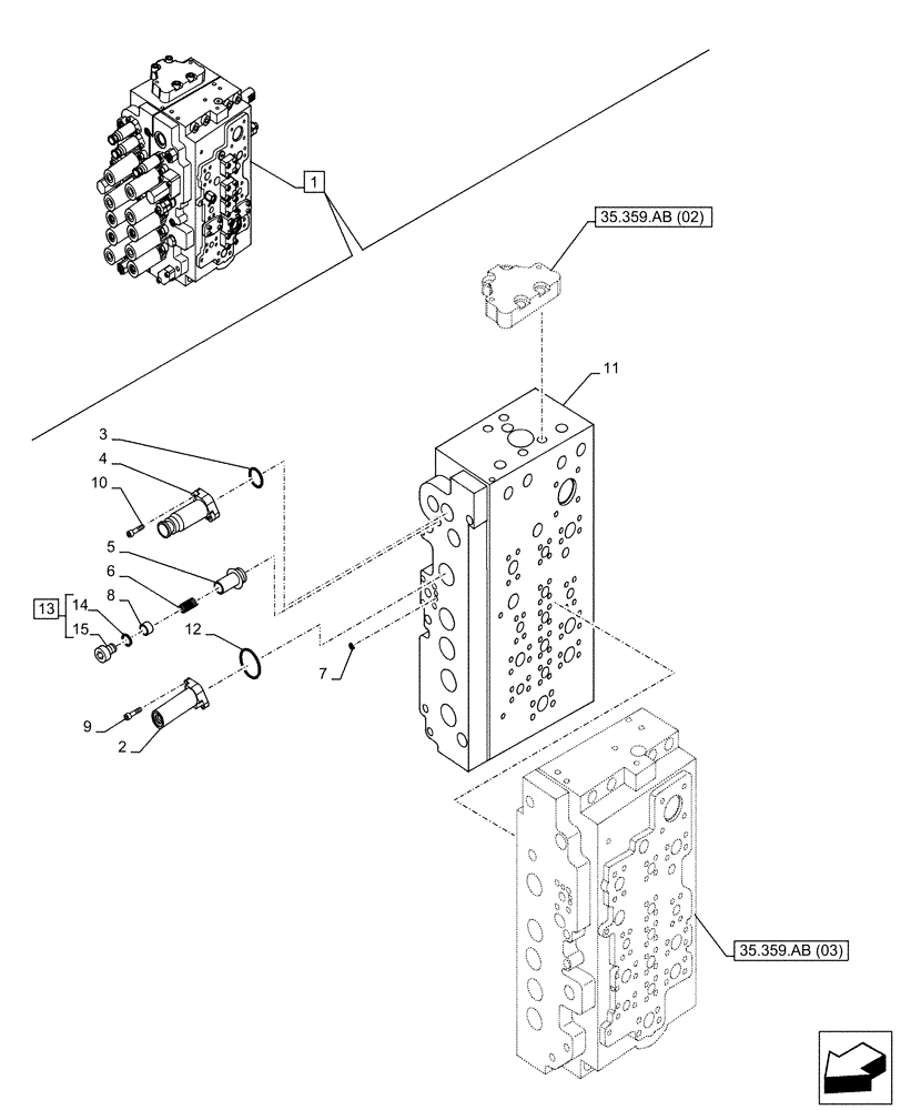 Схема запчастей Case CX300D LC - (35.359.AB[04]) - CONTROL VALVE, COMPONENTS (35) - HYDRAULIC SYSTEMS