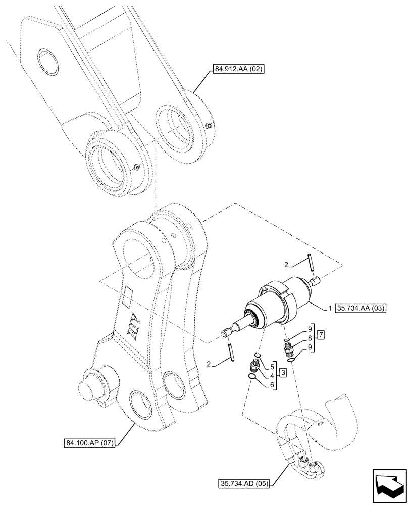 Схема запчастей Case 580SN - (35.734.AA[03]) - VAR - 442017 - QUICK COUPLER, CYLINDER, COMPONENTS (35) - HYDRAULIC SYSTEMS