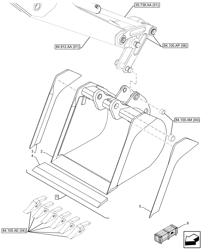 Схема запчастей Case 580SN - (84.100.AB[04]) - VAR - 423070 - BUCKET, UNIVERSAL 30INCH/762MM (84) - BOOMS, DIPPERS & BUCKETS