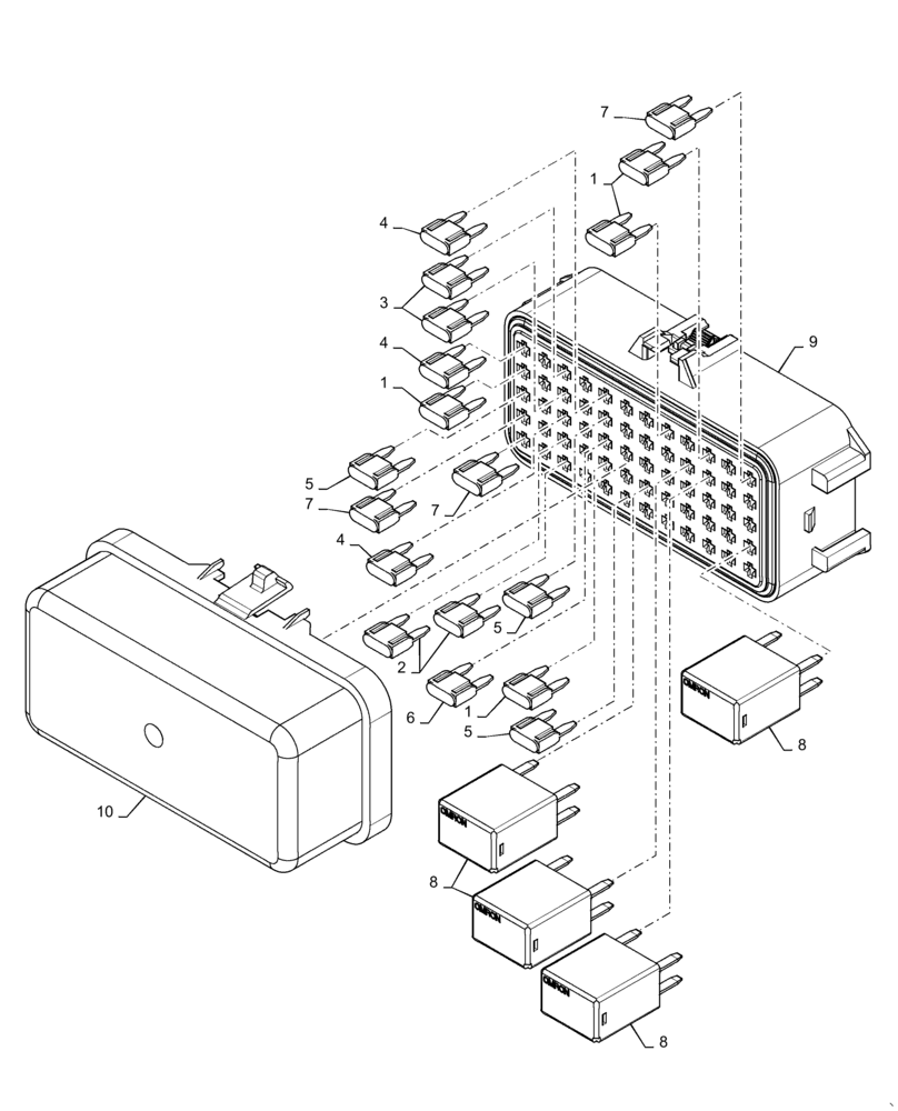 Схема запчастей Case TR270 - (55.100.DO[03]) - FUSE BOX, MECHANICAL CONTROLS (55) - ELECTRICAL SYSTEMS