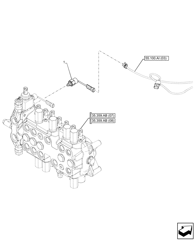 Схема запчастей Case 590SN - (55.425.AQ[02]) - 8-SPOOL, AUXILIARY CONTROL VALVE, SENSOR (55) - ELECTRICAL SYSTEMS