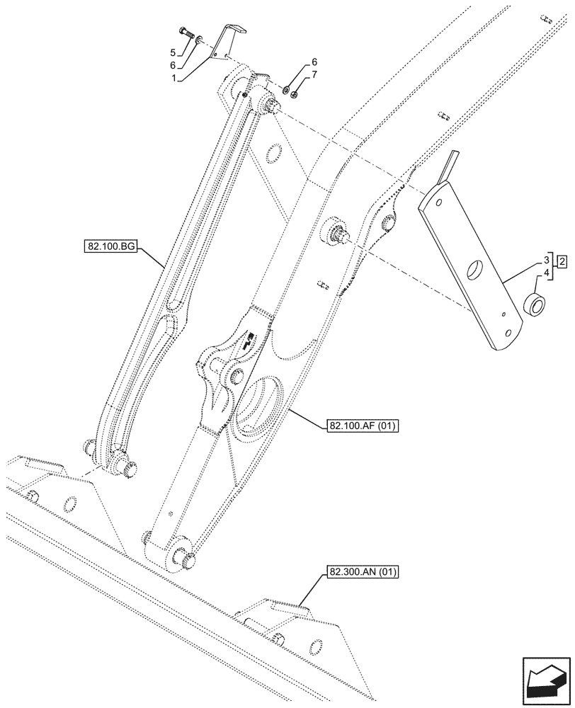 Схема запчастей Case 590SN - (82.100.AF[02]) - VAR - 423003 - LOADER ARM, LINK AND GAUGE (82) - FRONT LOADER & BUCKET