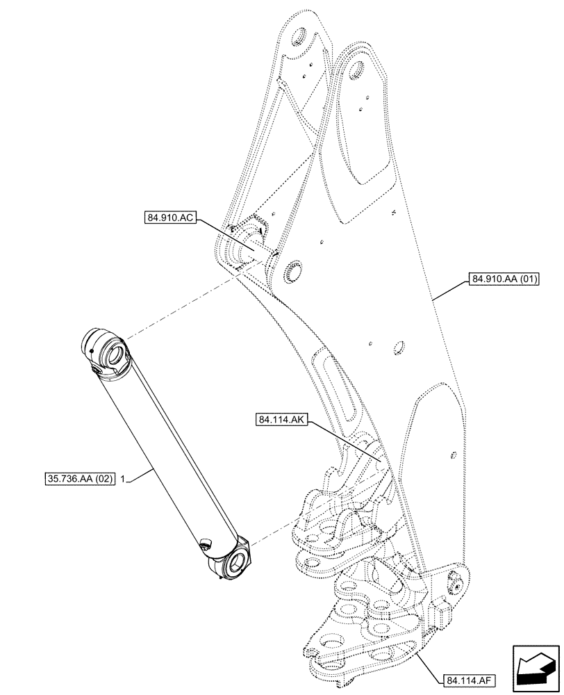 Схема запчастей Case 580SN WT - (35.736.AA[01]) - BACKHOE BOOM CYL. SECTION, CYLINDER (35) - HYDRAULIC SYSTEMS