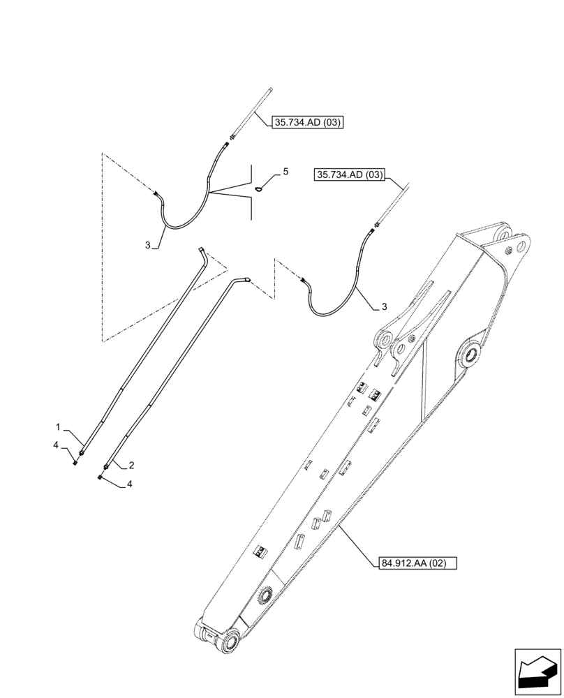 Схема запчастей Case CX210D LC - (35.734.AD[04]) - VAR - 781128 - QUICK COUPLER, HYDRAULIC LINE, (ARM L=2.9M) - BSN NFS7H1192 (35) - HYDRAULIC SYSTEMS