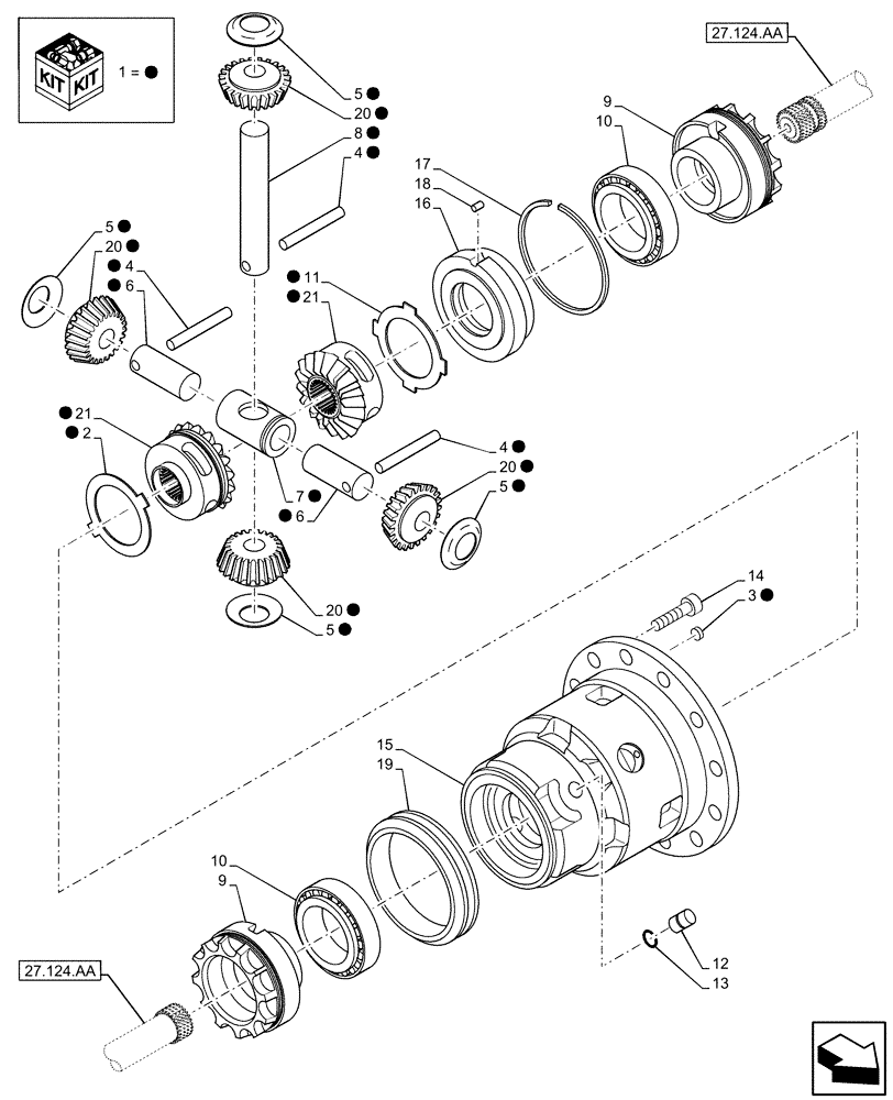 Схема запчастей Case 580SN WT - (27.106.AC) - REAR AXLE, DIFFERENTIAL (27) - REAR AXLE SYSTEM