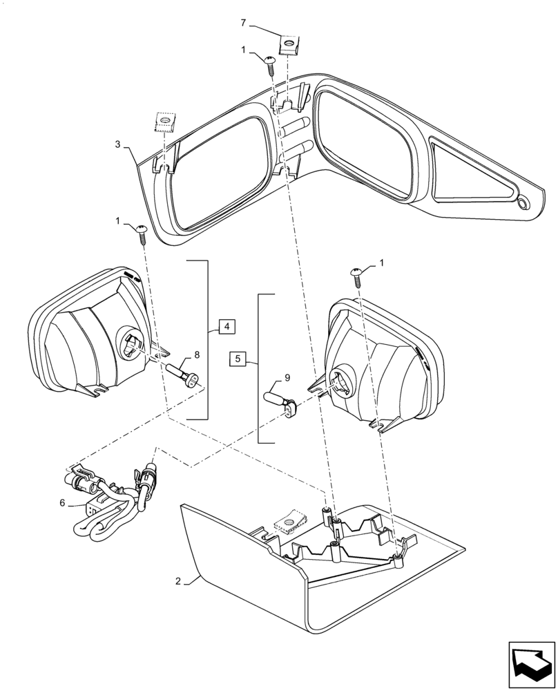 Схема запчастей Case SR210 - (55.404.AL[03]) - STANDARD , LIGHT ASSY, 90 DEGREE, RH (55) - ELECTRICAL SYSTEMS