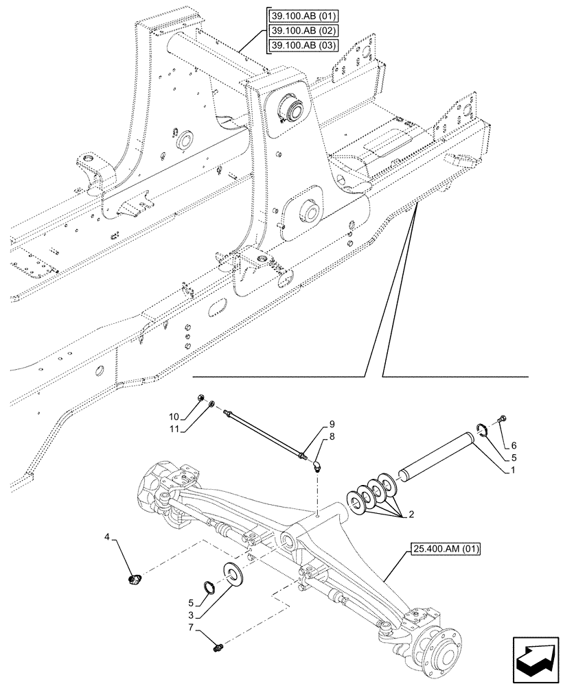 Схема запчастей Case 580SN - (25.400.AF) - FRONT AXLE SUPPORT, 2WD (25) - FRONT AXLE SYSTEM