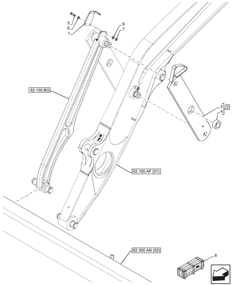 Схема запчастей Case 590SN - (82.100.AF[03]) - VAR - 742433 - LOADER ARM, LINK AND GAUGE (82) - FRONT LOADER & BUCKET