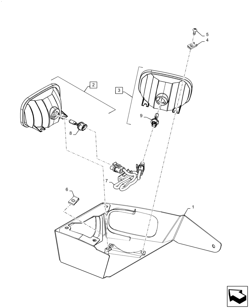 Схема запчастей Case SV280 - (55.404.AL[02]) - RH LIGHT ASSY, W/ CORNER LIGHT, HD (55) - ELECTRICAL SYSTEMS