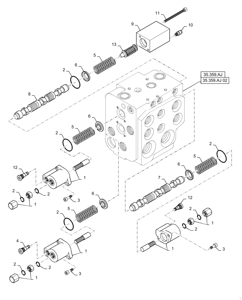 Схема запчастей Case 721F - (35.359.AJ[01]) - VALVE ASSEMBLY, BUCKET/BOOM 2 SPOOL, Z-BAR, XR AND XT (35) - HYDRAULIC SYSTEMS