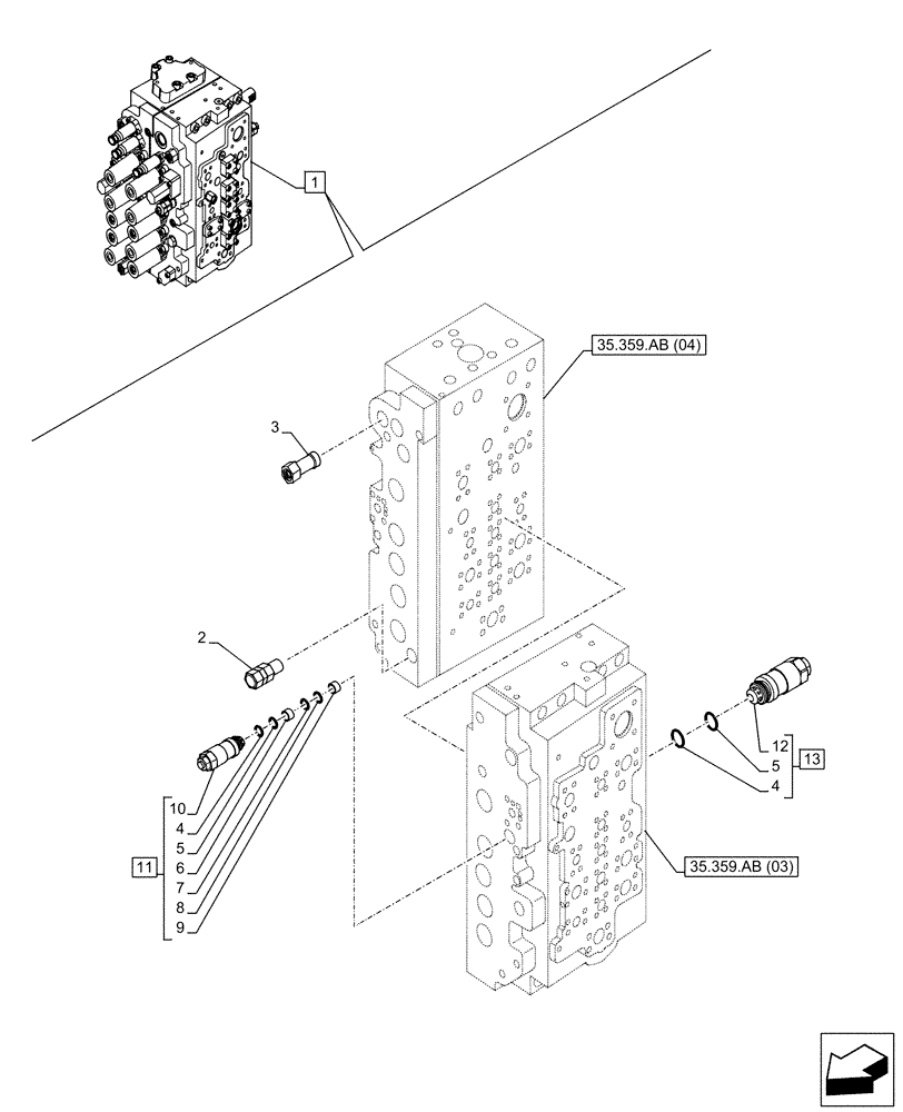 Схема запчастей Case CX300D LC - (35.359.AY[01]) - RELIEF VALVE (35) - HYDRAULIC SYSTEMS