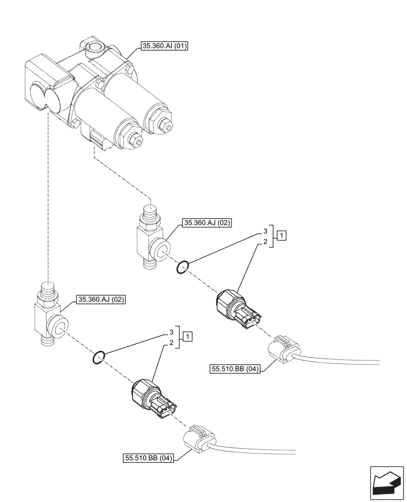 Схема запчастей Case CX210D LC - (55.425.AT[02]) - VAR - 461869 - HAMMER PRESSURE SENSOR, HIGH FLOW, W/ ELECTRICAL PROPORTIONAL CONTROL (55) - ELECTRICAL SYSTEMS