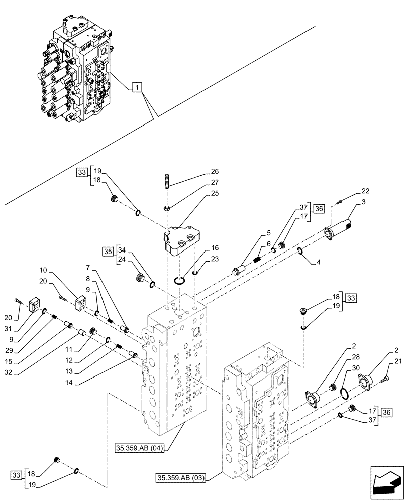 Схема запчастей Case CX300D LC - (35.359.AB[02]) - CONTROL VALVE, COMPONENTS (35) - HYDRAULIC SYSTEMS