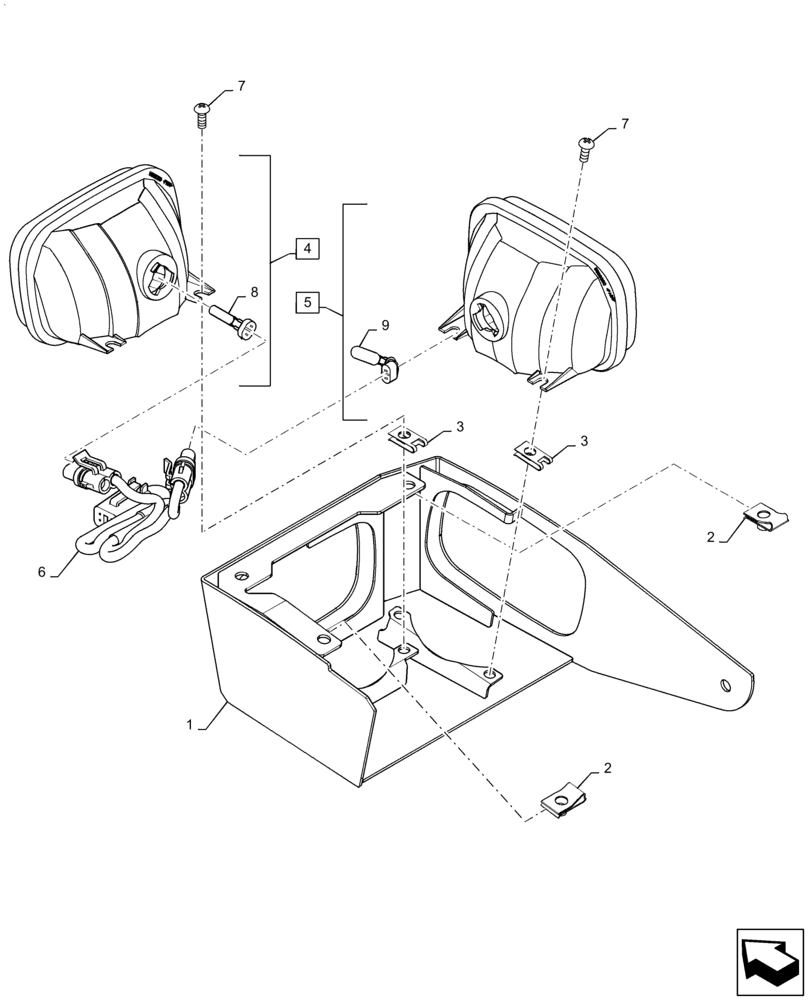 Схема запчастей Case TR320 - (55.404.AL[03]) - HEAVY DUTY, RH, FRONT LIGHT, 90 DEGREE (55) - ELECTRICAL SYSTEMS