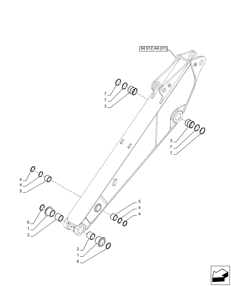 Схема запчастей Case CX210D NLC - (84.912.AD[01]) - VAR - 461501 - ARM, BUSHING (L=2.4M) (84) - BOOMS, DIPPERS & BUCKETS