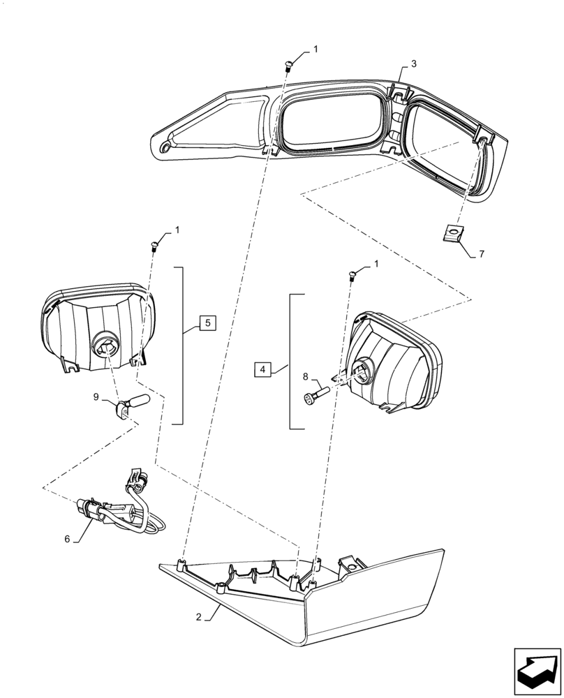 Схема запчастей Case SV280 - (55.404.AL[01]) - LH LIGHT ASSY, W/ CORNER LIGHT (55) - ELECTRICAL SYSTEMS