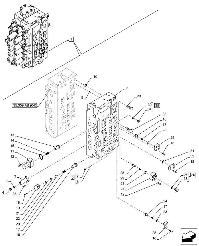 Схема запчастей Case CX300D LC - (35.359.AB[03]) - CONTROL VALVE, COMPONENTS (35) - HYDRAULIC SYSTEMS