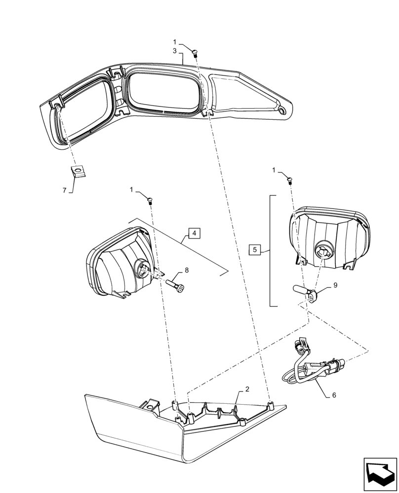 Схема запчастей Case SR220 - (55.404.AL[03]) - RH FRONT LIGHT (55) - ELECTRICAL SYSTEMS