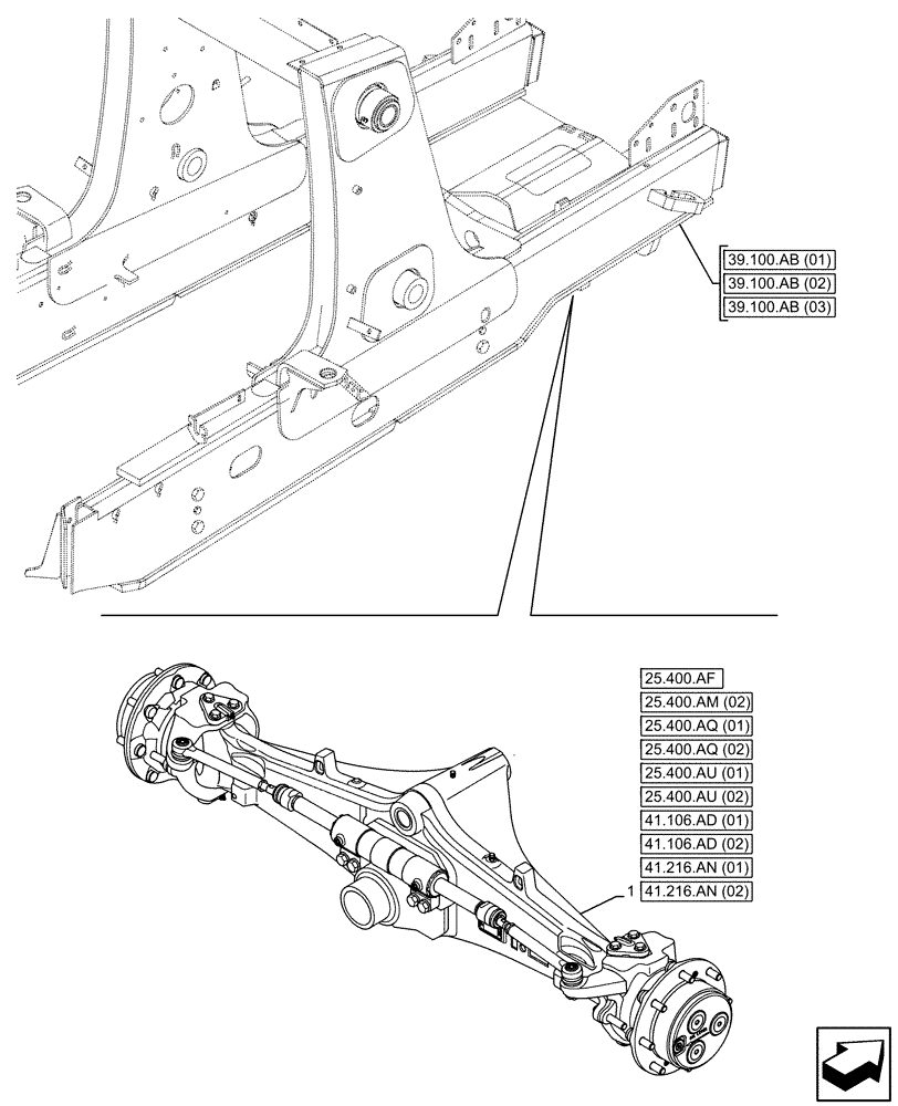 Схема запчастей Case 590SN - (25.400.AM[01]) - FRONT AXLE, 2WD (25) - FRONT AXLE SYSTEM