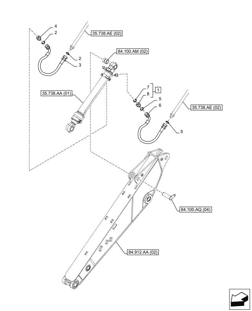 Схема запчастей Case CX210D LC - (35.738.AE[04]) - VAR - 481268 - BUCKET CYLINDER, LINES (ARM L=2.94M) (35) - HYDRAULIC SYSTEMS