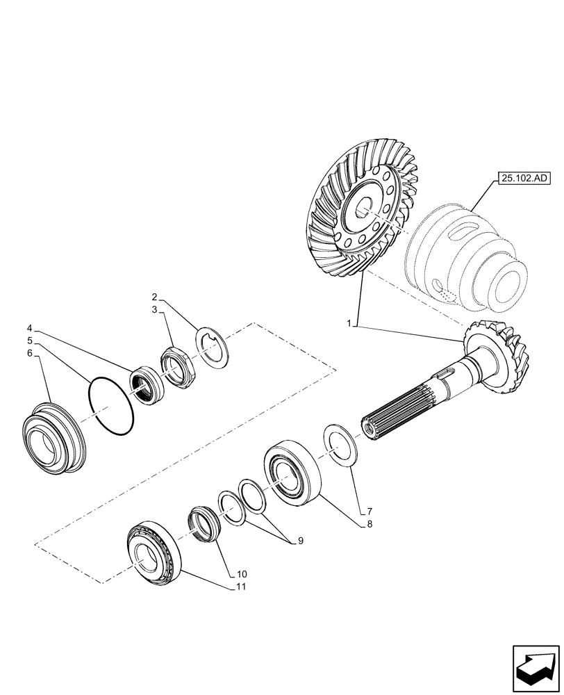 Схема запчастей Case 580SN - (25.102.AC) - FRONT AXLE, BEVEL GEAR, 4WD (25) - FRONT AXLE SYSTEM