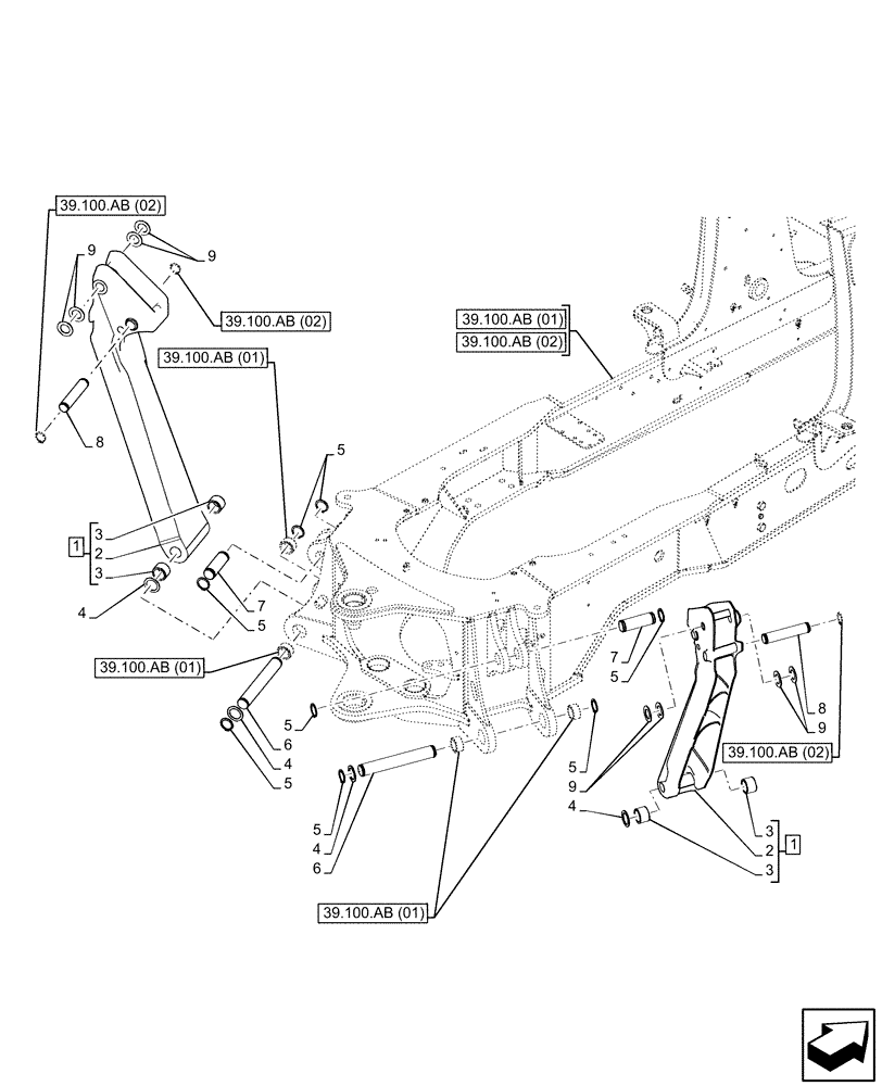 Схема запчастей Case 580SN WT - (39.129.AH) - STABILIZER (39) - FRAMES AND BALLASTING